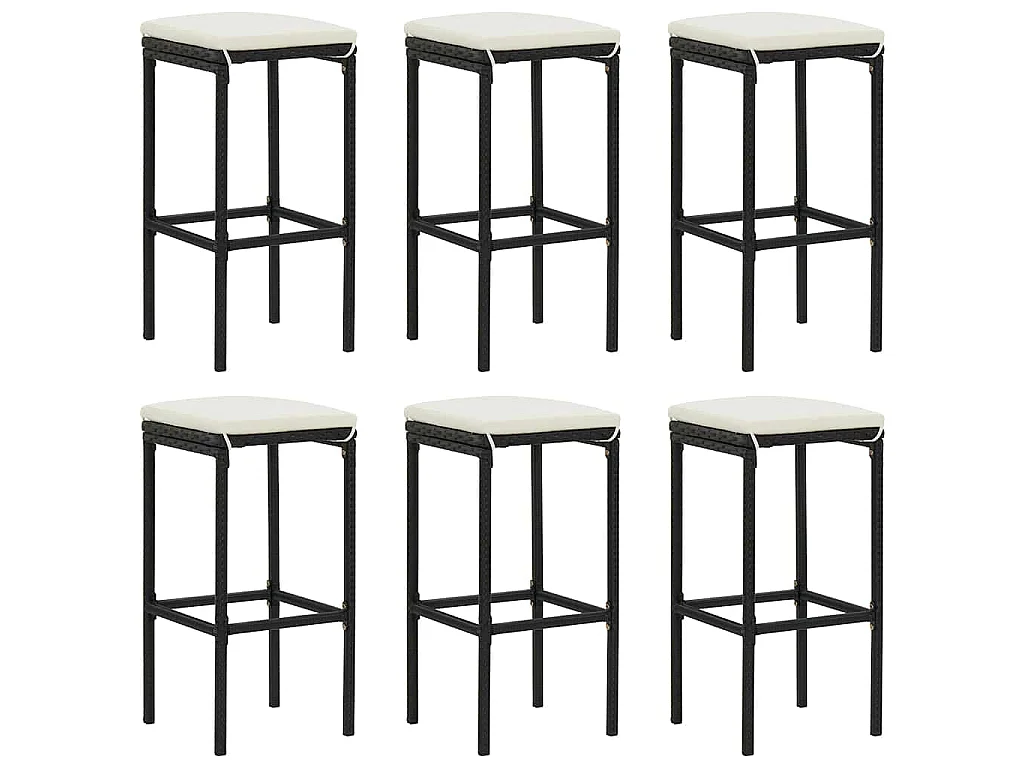 Barhocker mit Kissen 6 Stk. Schwarz Poly Rattan
