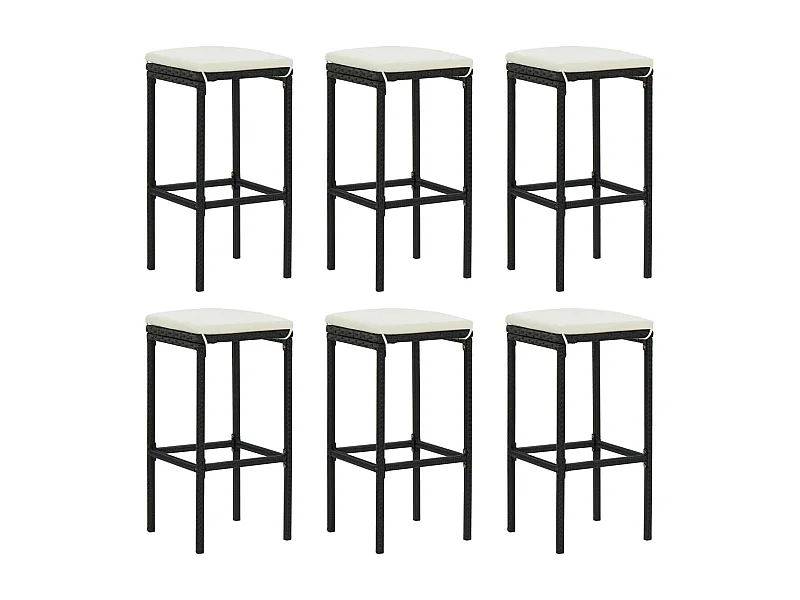 Barhocker mit Kissen 6 Stk. Schwarz Poly Rattan