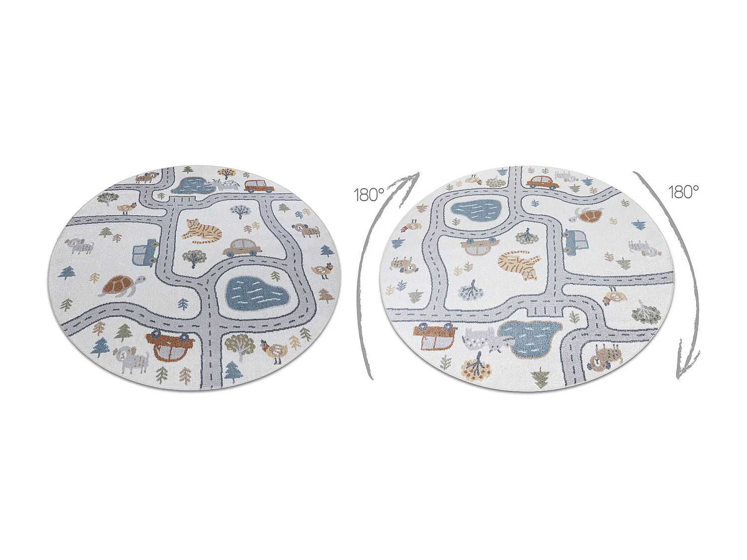 Tapis BONO 8283 cercle Rue, animaux crème / gris clair cercle 160 cm