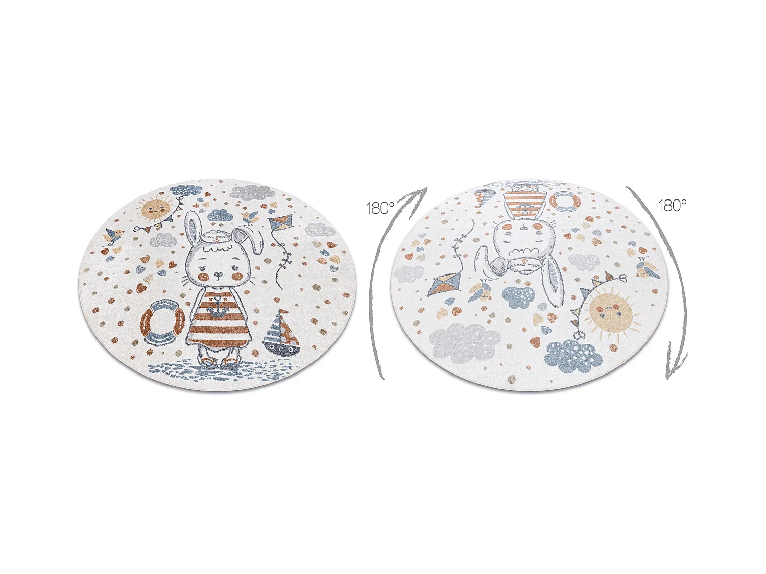 Tapijt BONO 8441 cirkel konijn matroos room / blauw cercle 200 cm