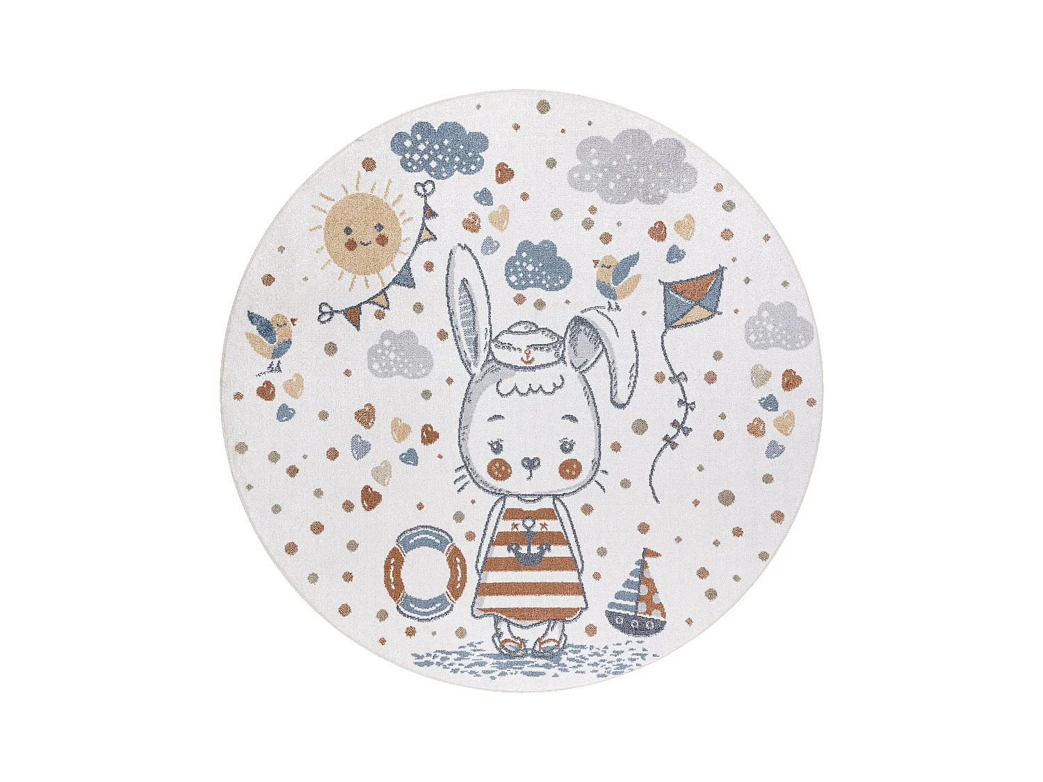 Tapijt BONO 8441 cirkel konijn matroos room / blauw cercle 200 cm