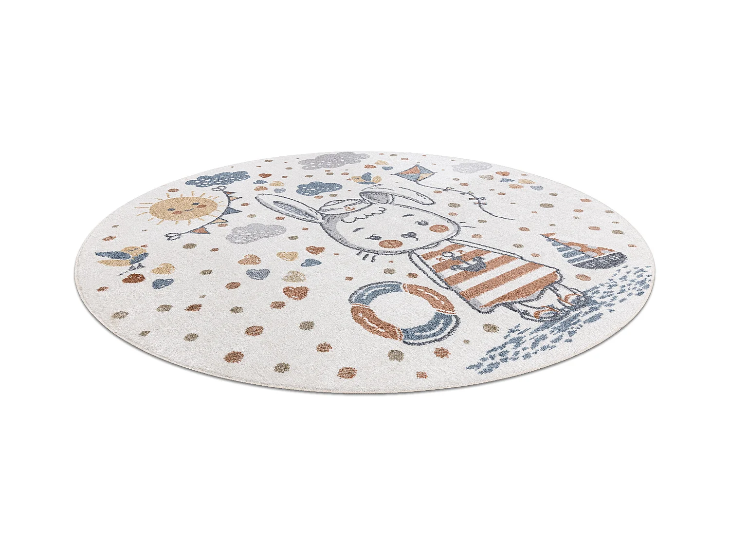 Tapijt BONO 8441 cirkel konijn matroos room / blauw cercle 200 cm