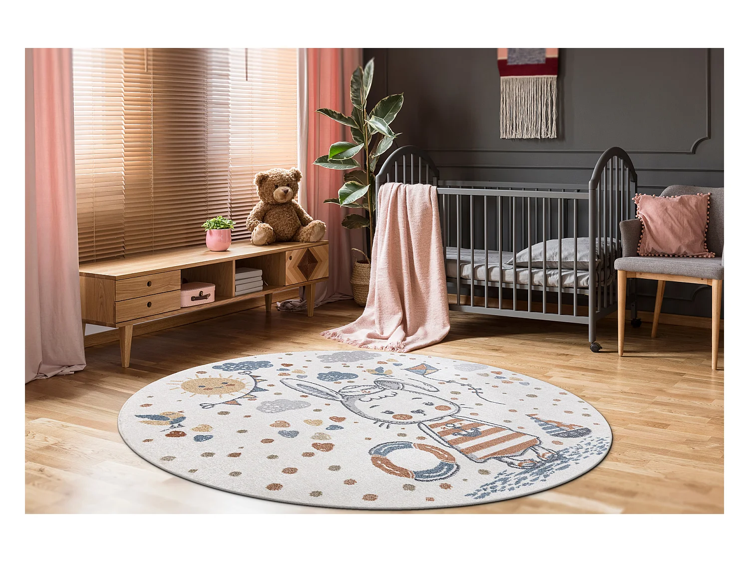 Tapijt BONO 8441 cirkel konijn matroos room / blauw cercle 200 cm