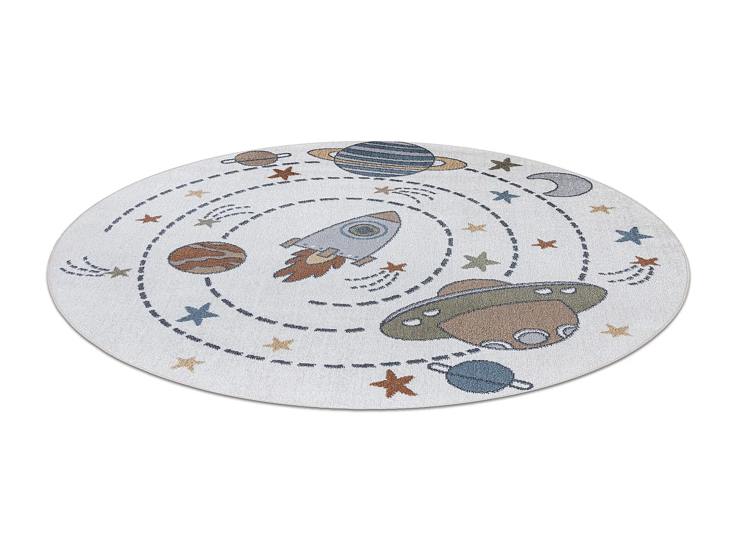 Dywan BONO 8288 koło Kosmos, planety kremowy / antracyt cercle 140 cm