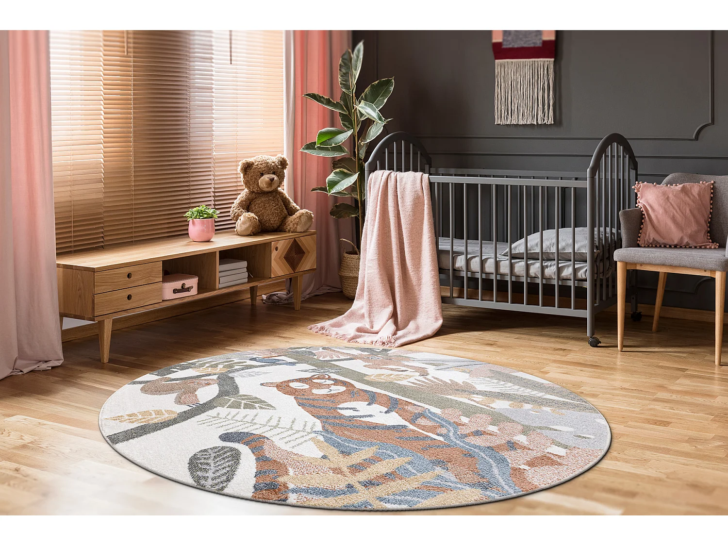 Teppich BONO 8426 Kreis Dschungel, Wildtiere creme / dunkelgold cercle 100 cm