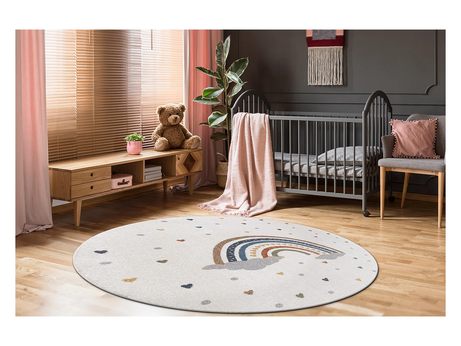 Tapis BONO 724 cercle RAINBOW HEART crème / gris clair cercle 200 cm