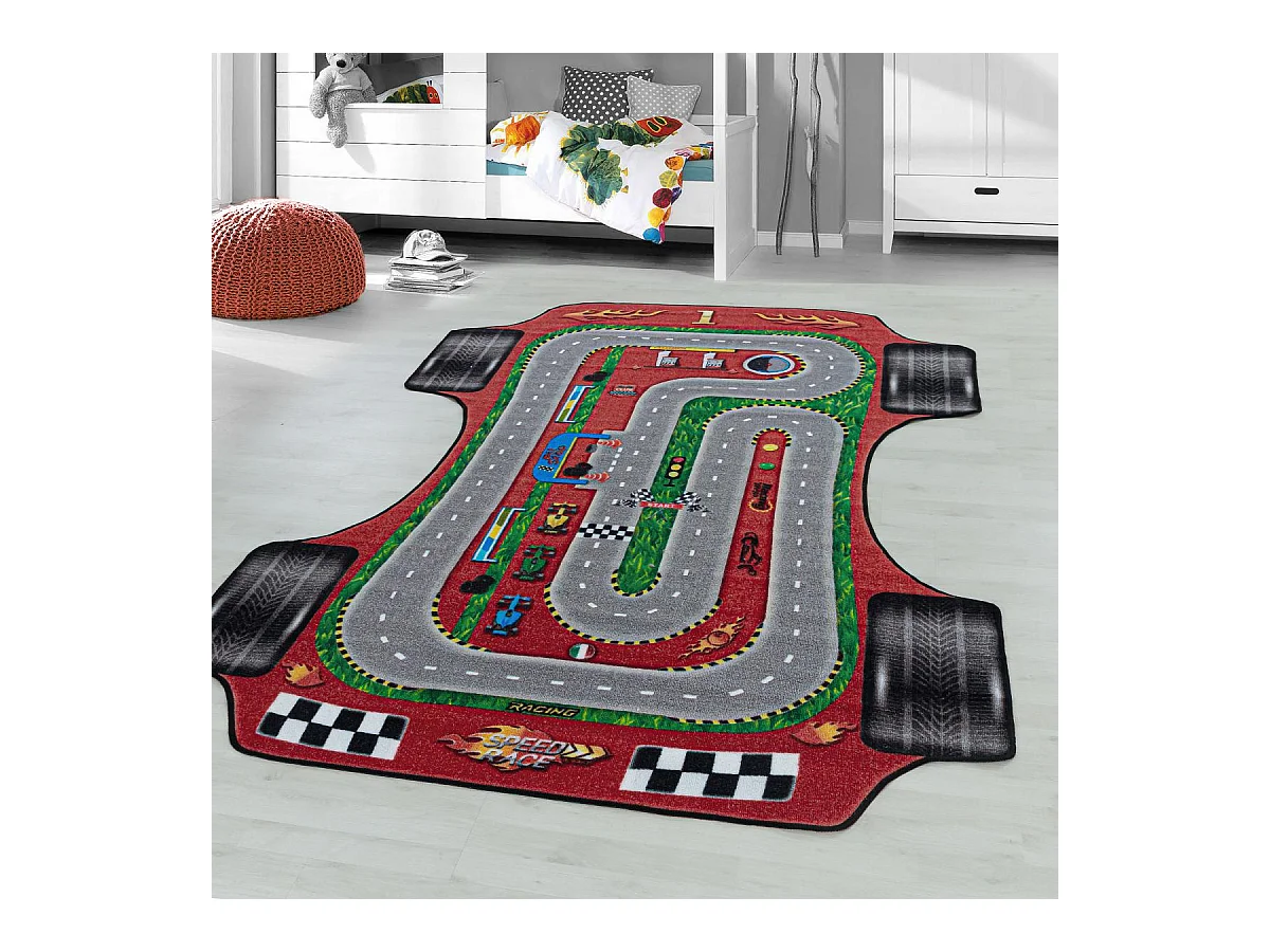 Tapis enfant 100x150 Lavable 30° CIRPLAN rouge et gris