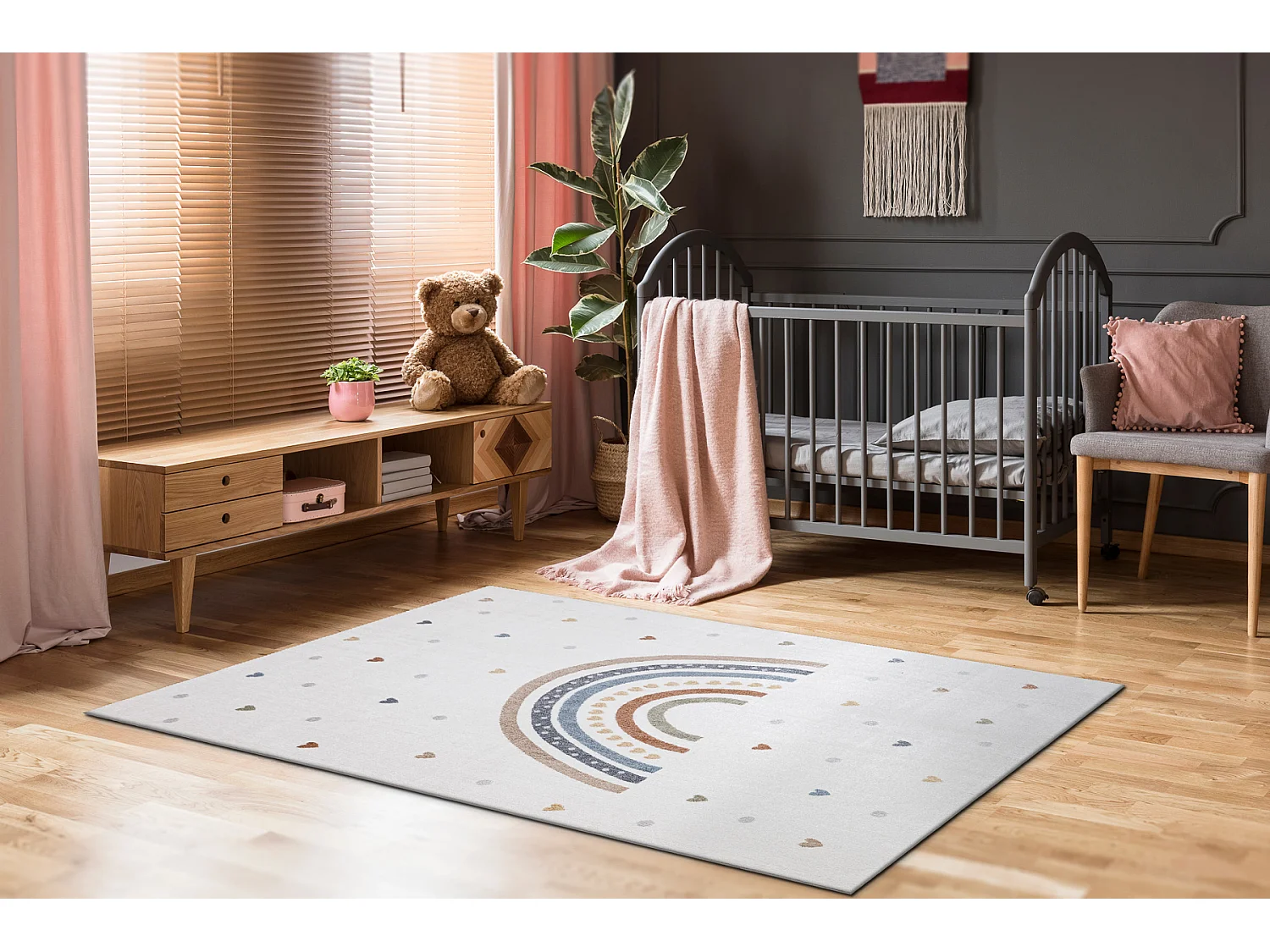 Tapis BONO 8302 Arc-en-ciel, coeurs crème / marron 80x150 cm