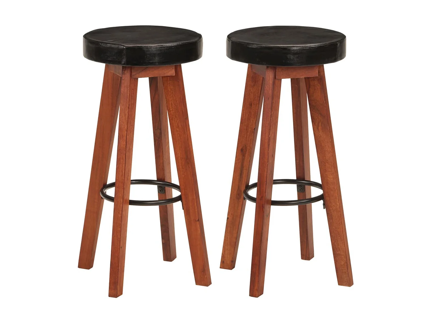 Barhocker 2 Stk. Echtleder und Massivholz Akazie