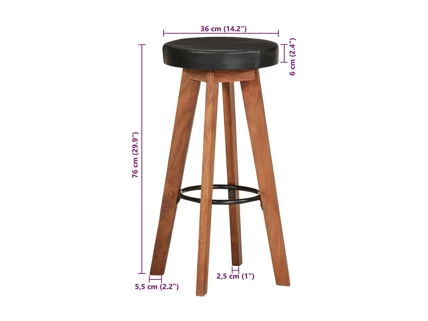 Barhocker 2 Stk. Echtleder und Massivholz Akazie