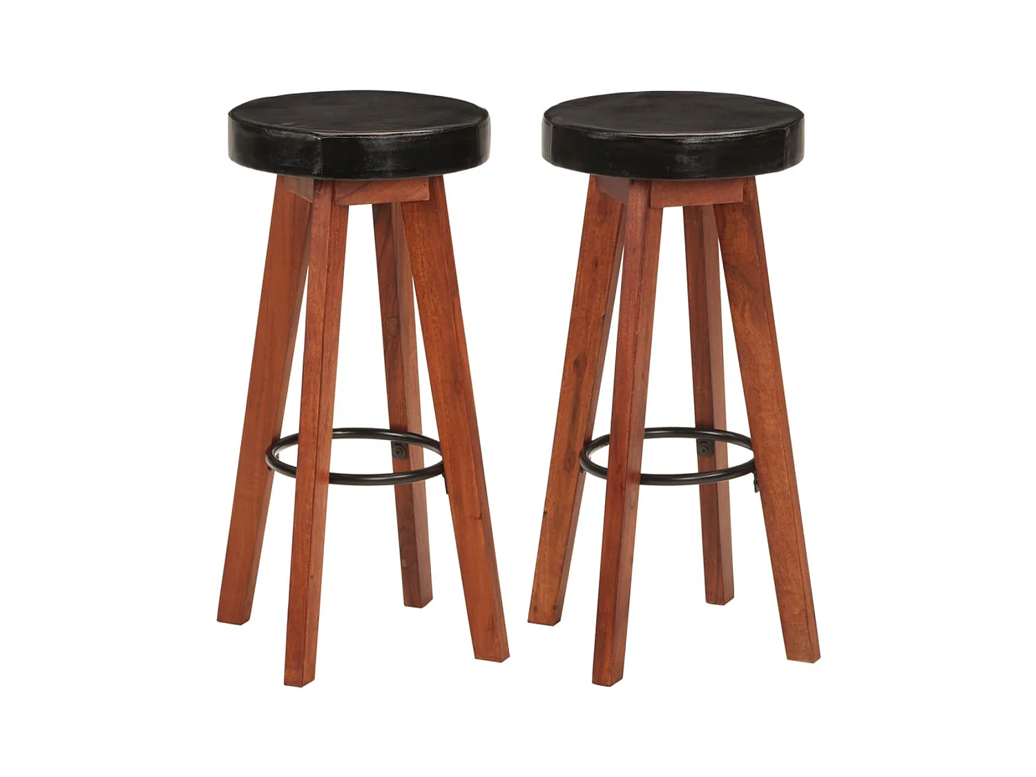 Tabourets de bar 2 pcs Cuir véritable et bois d'acacia solide