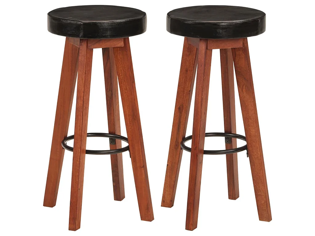 Tabourets de bar 2 pcs Cuir véritable et bois d'acacia solide