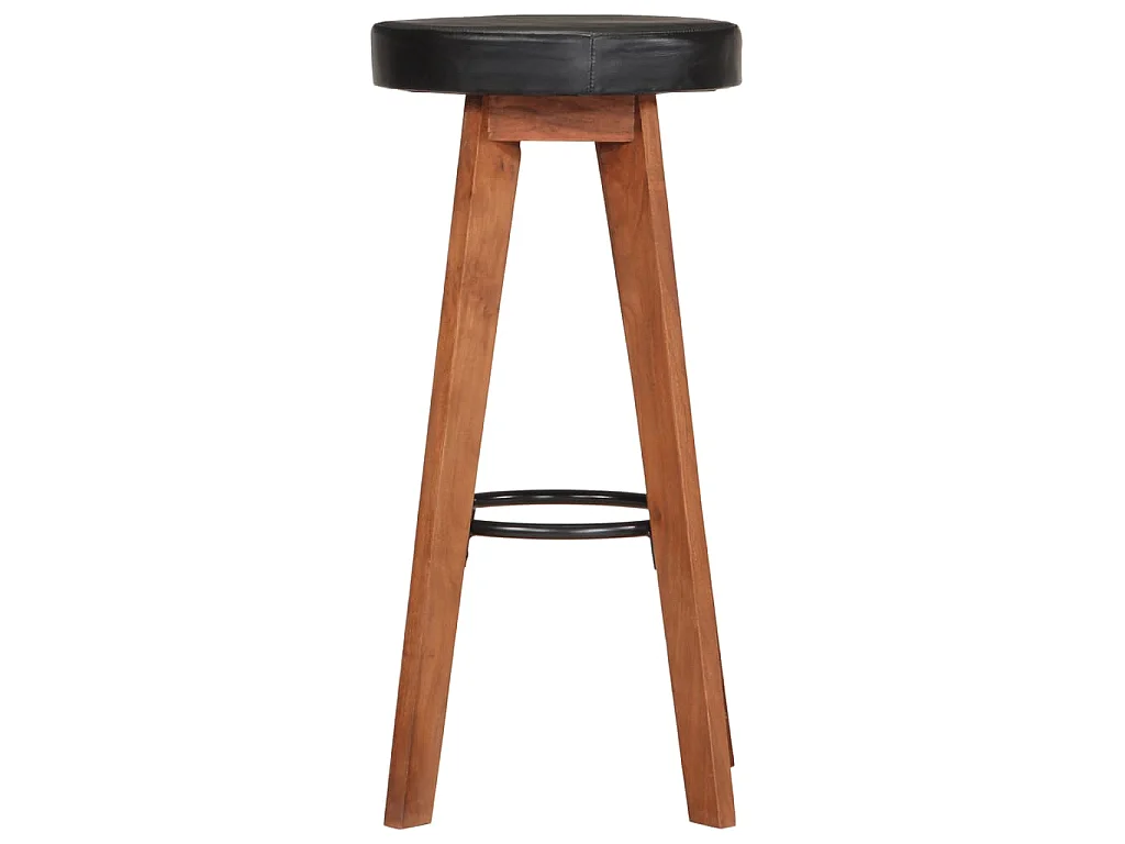 Sgabelli da Bar 2 pz in Vera Pelle e Legno Massello di Acacia