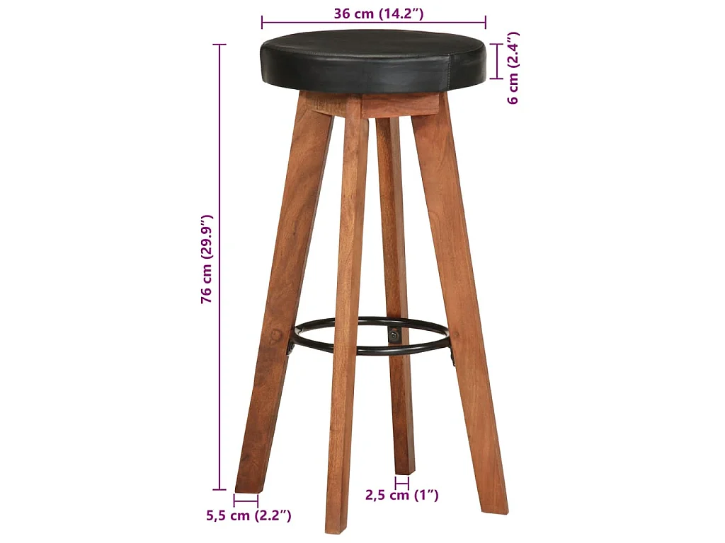 Sgabelli da Bar 2 pz in Vera Pelle e Legno Massello di Acacia