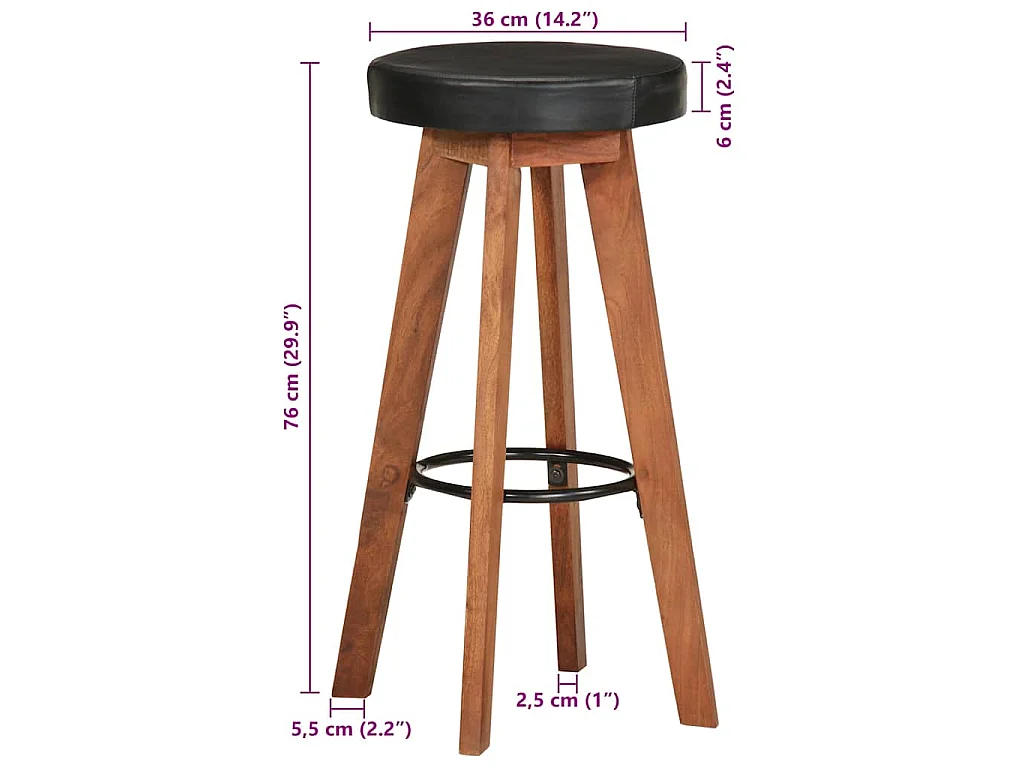 Tabourets de bar 2 pcs Cuir véritable et bois d'acacia solide