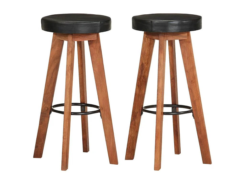 Tabourets de bar 2 pcs Cuir véritable et bois d'acacia solide