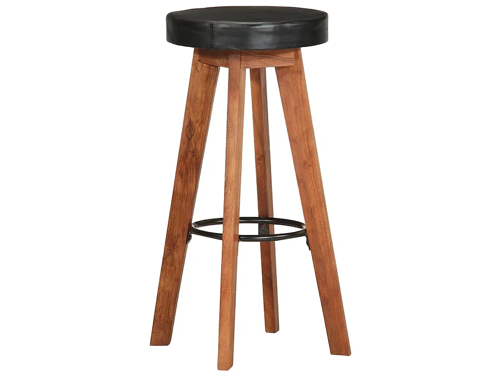 Tabourets de bar 2 pcs Cuir véritable et bois d'acacia solide