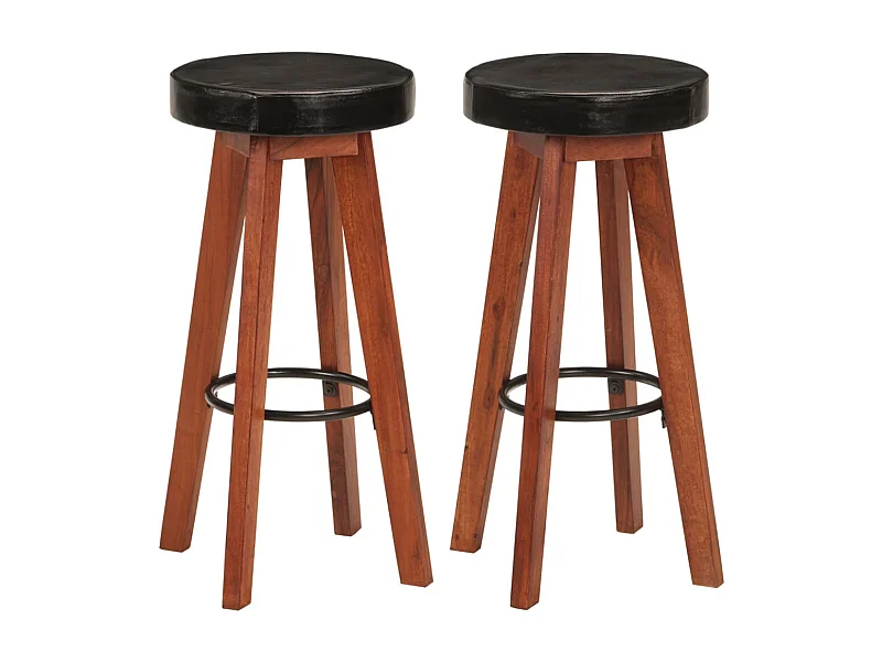 Barhocker 2 Stk. Echtleder und Massivholz Akazie