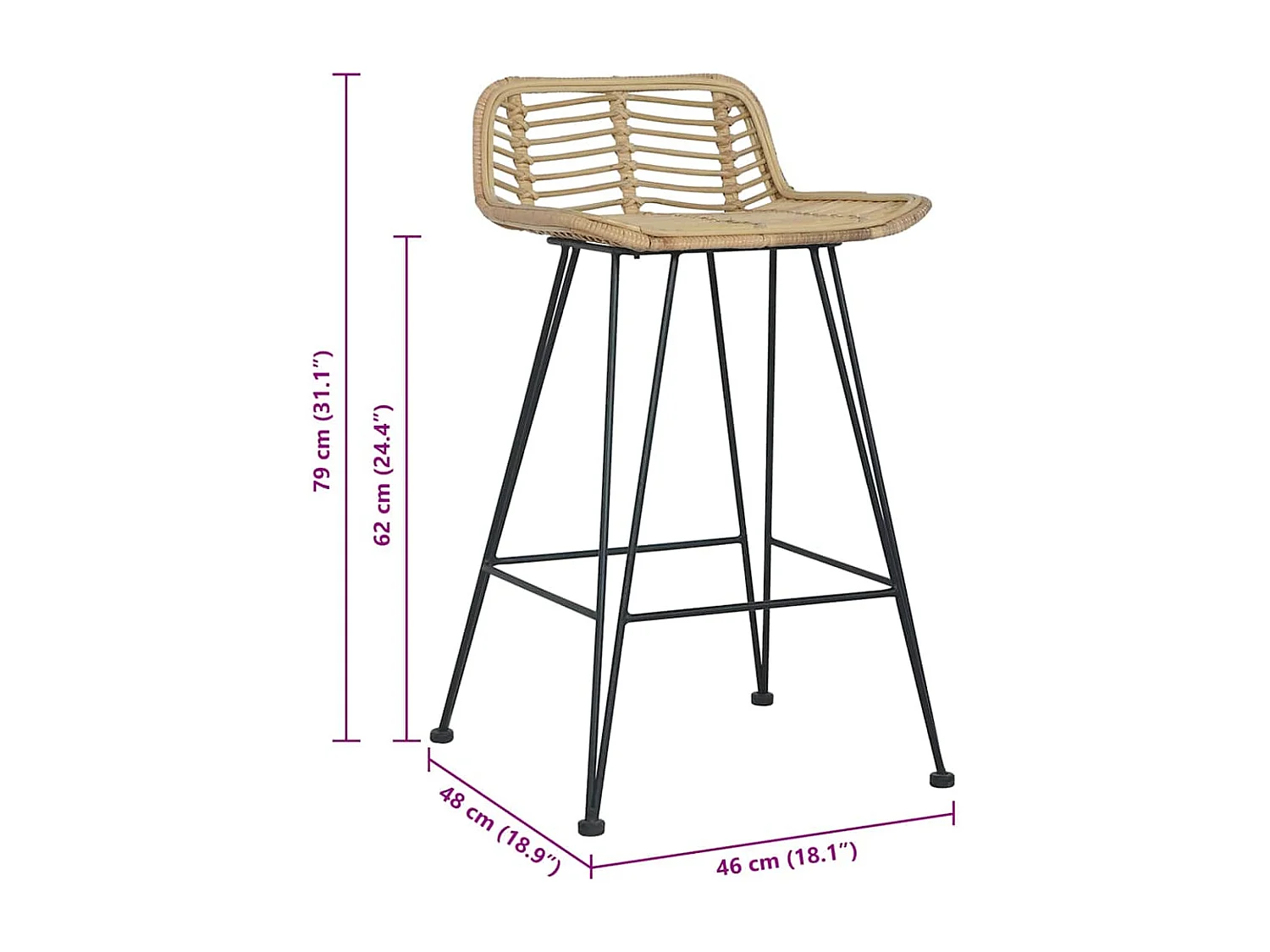Cadeiras de bar 2 pcs vime genuíno