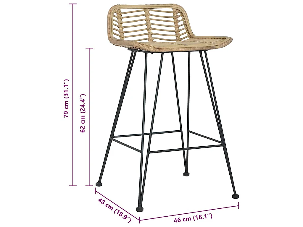 Chaises de bar lot de 2 rotin Naturel