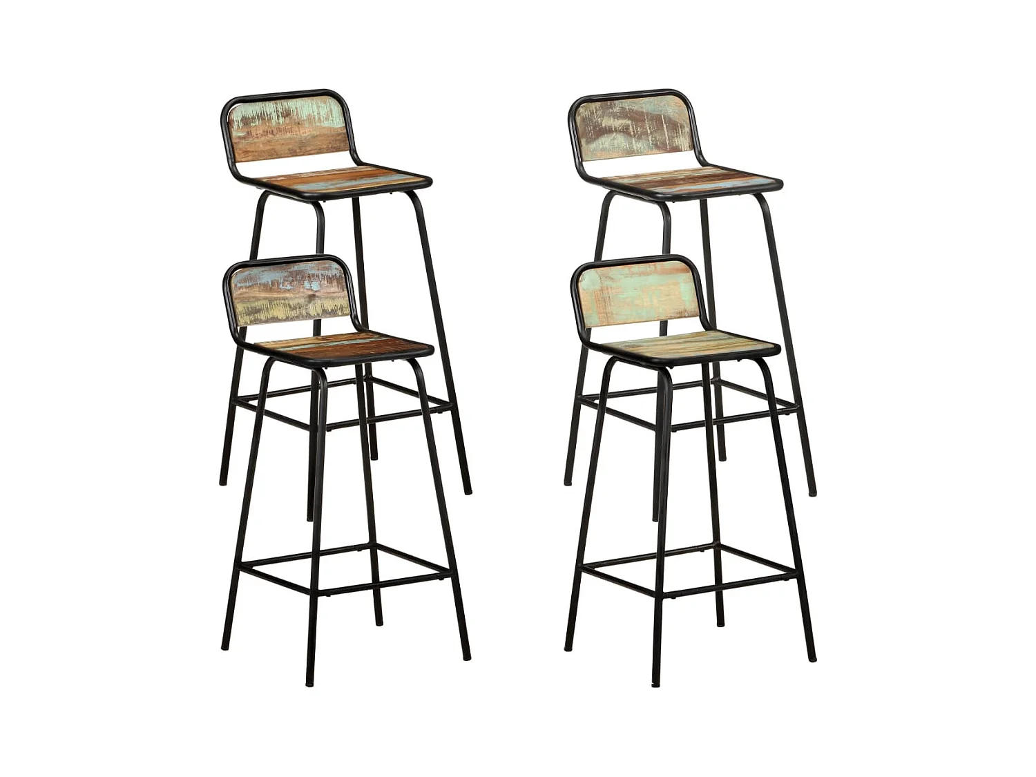 Chaises de bar lot de 4 bois de récupération solide