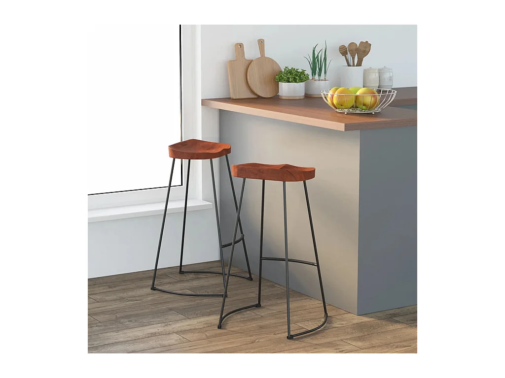 Tabourets de bar Gavin lot de 2 50x40x78cm bois massif manguier