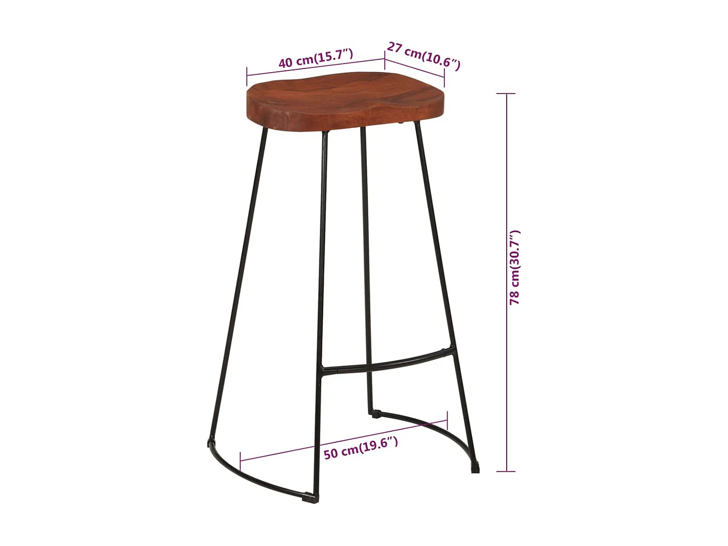 Tabourets de bar Gavin lot de 2 50x40x78cm bois massif manguier