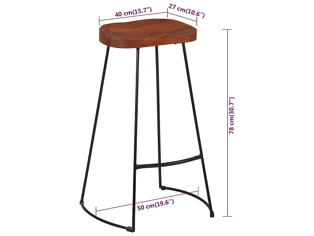 Sgabelli da Bar Gavin 2 pz 50x40x78 cm Legno Massello di Mango