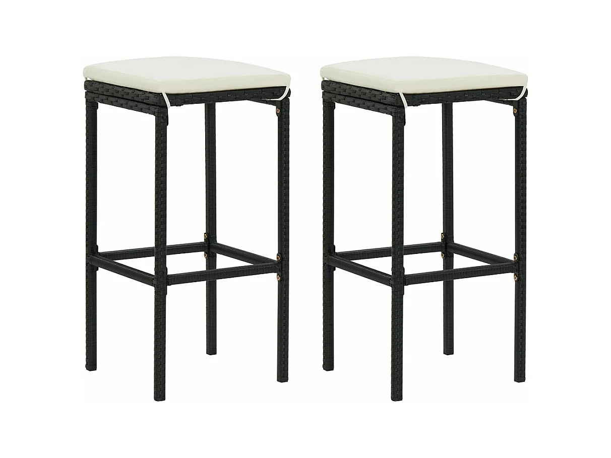 Tabourets de bar avec coussins lot de 2 noir résine tressée
