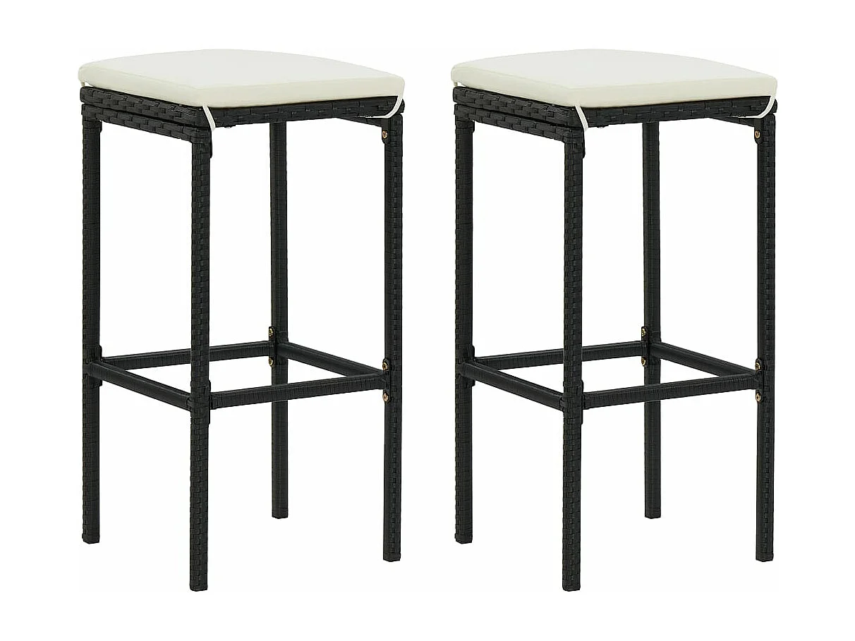 Barhocker mit Kissen 2 Stk. Schwarz Poly Rattan