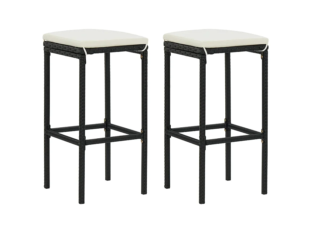Sgabelli da Bar con Cuscini 3 pz Neri in Polyrattan