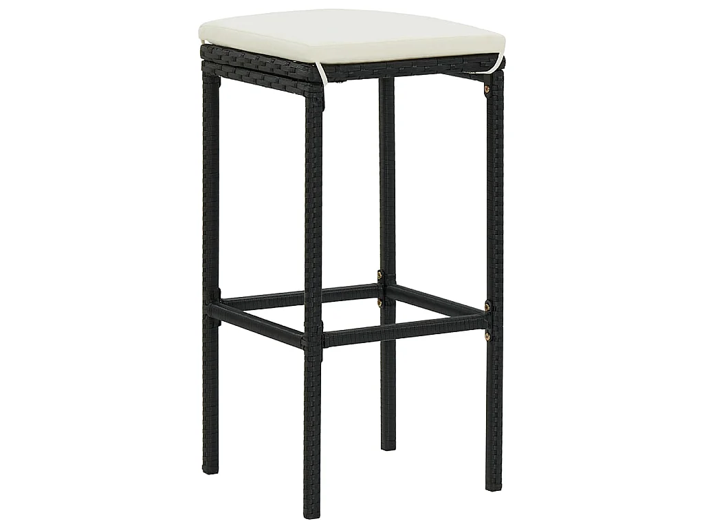 Sgabelli da Bar con Cuscini 3 pz Neri in Polyrattan
