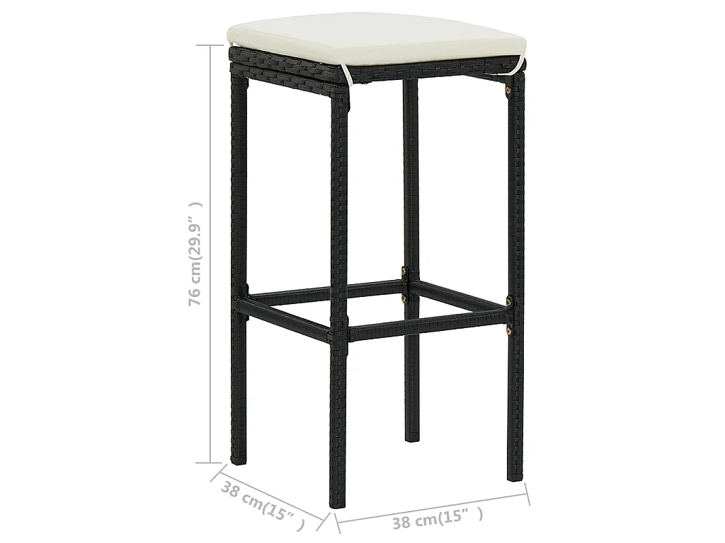 Sgabelli da Bar con Cuscini 3 pz Neri in Polyrattan