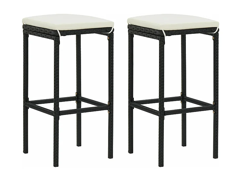 Barkrukken met kussens 2 st poly rattan zwart