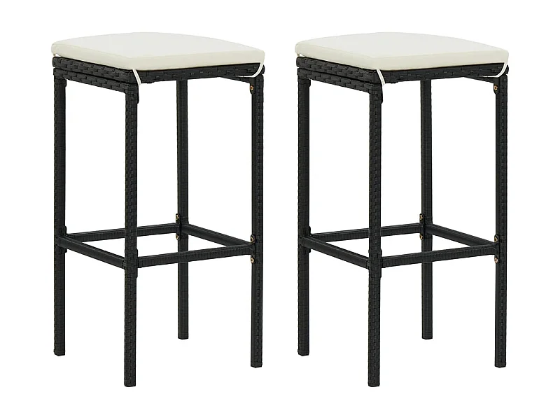 Barhocker mit Kissen 2 Stk. Schwarz Poly Rattan