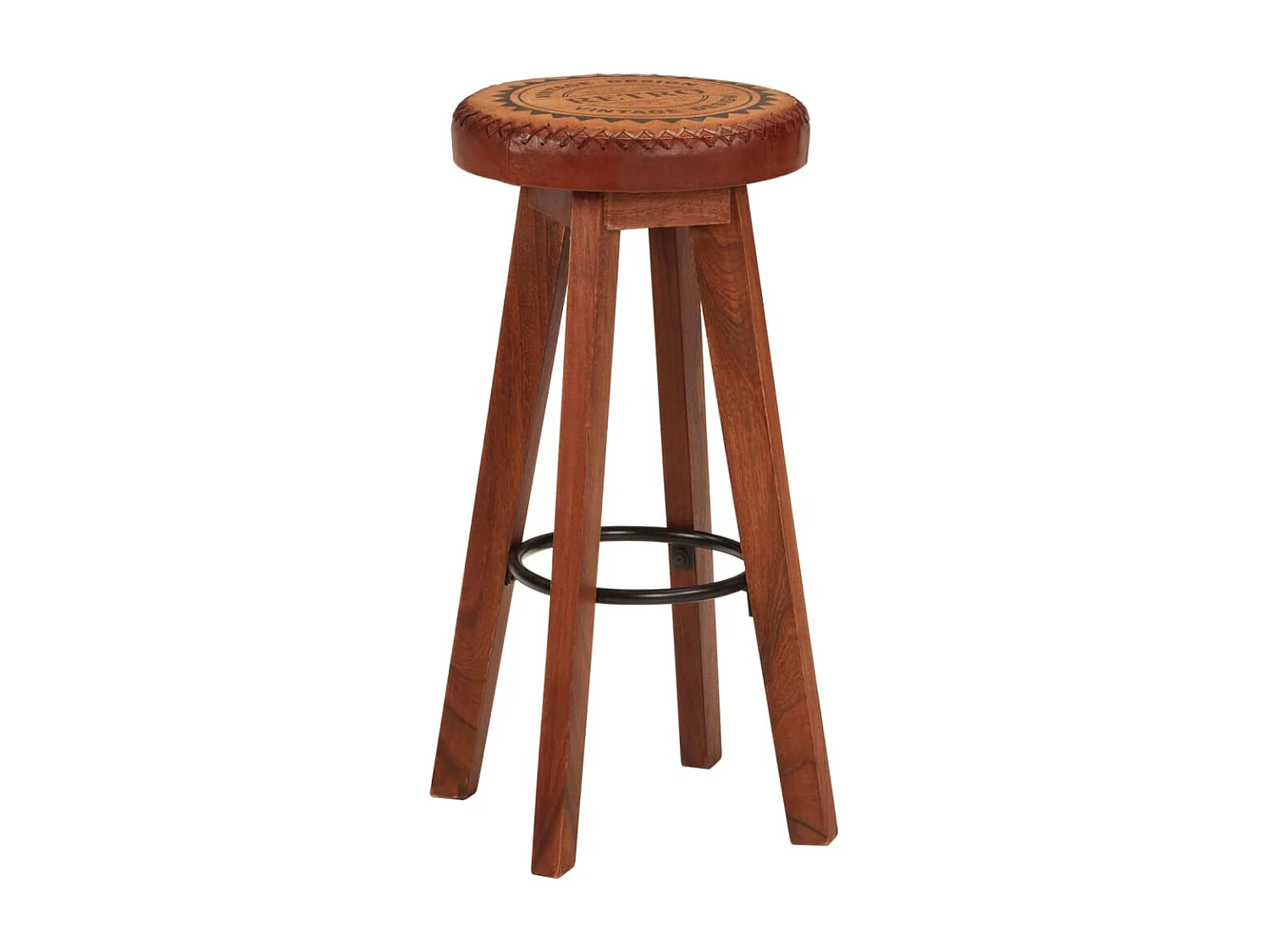 Sgabelli da Bar 2 pz in Vera Pelle e Legno Massello di Acacia