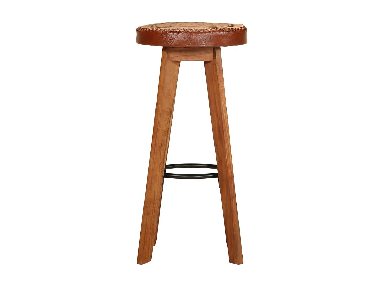 Sgabelli da Bar 2 pz in Vera Pelle e Legno Massello di Acacia