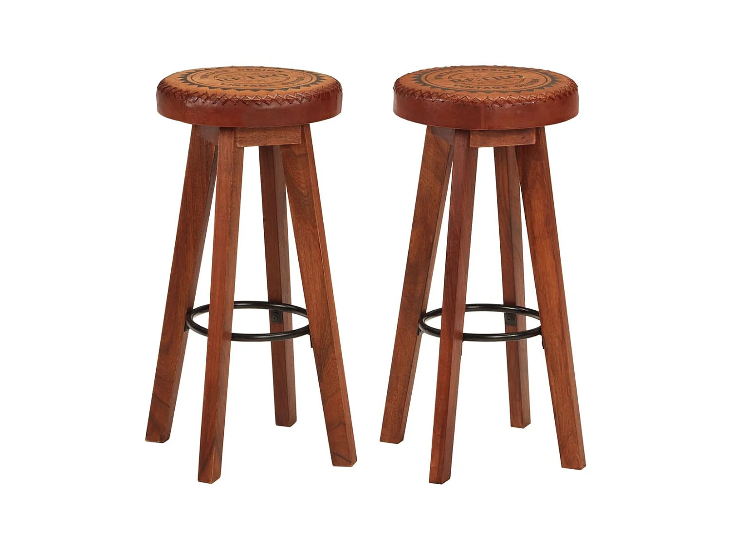 Tabourets de bar 2 pcs Cuir véritable et bois d'acacia solide