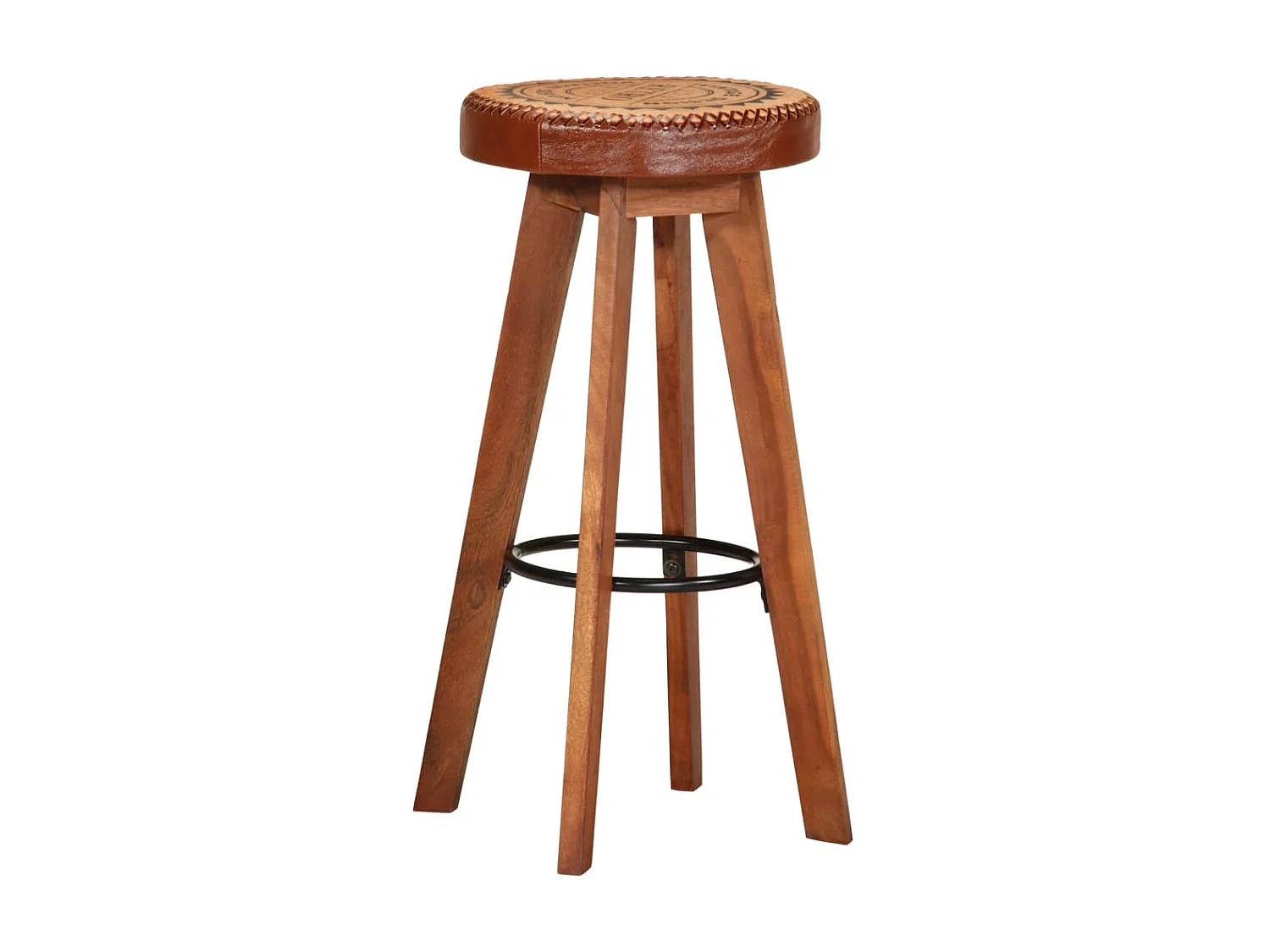 Barhocker 2 Stk. Echtleder und Massivholz Akazie