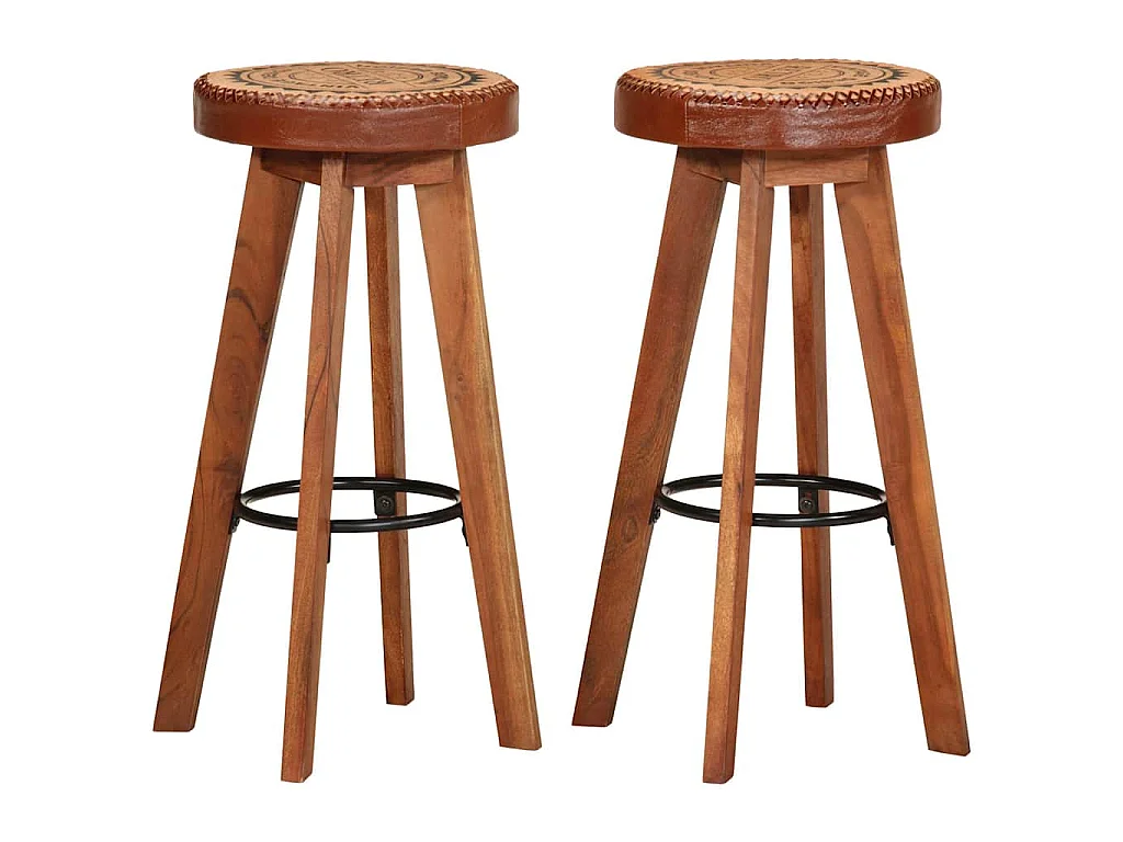 Tabourets de bar 2 pcs Cuir véritable et bois d'acacia solide