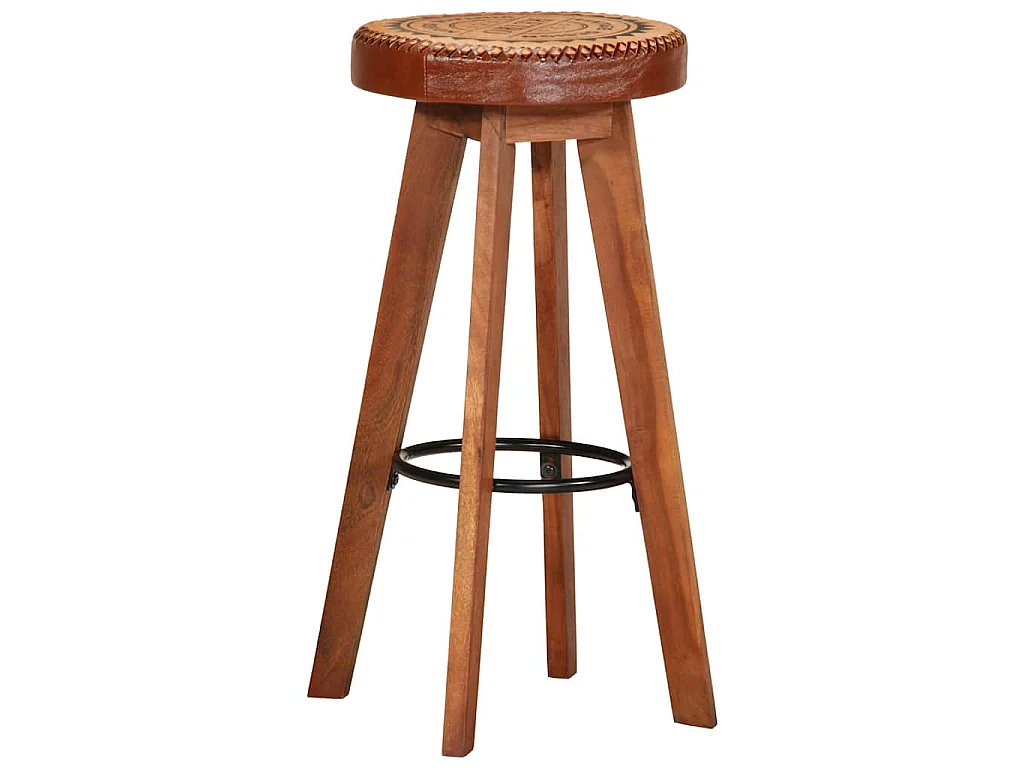 Tabourets de bar 2 pcs Cuir véritable et bois d'acacia solide