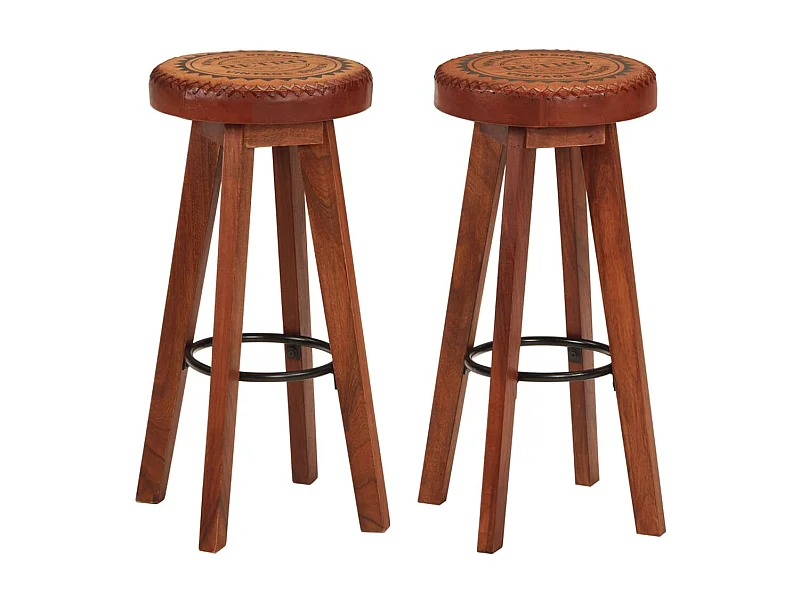 Tabourets de bar 2 pcs Cuir véritable et bois d'acacia solide