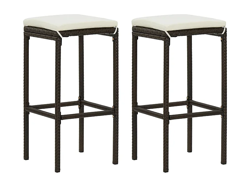Barhocker mit Kissen 2 Stk. Braun Poly Rattan