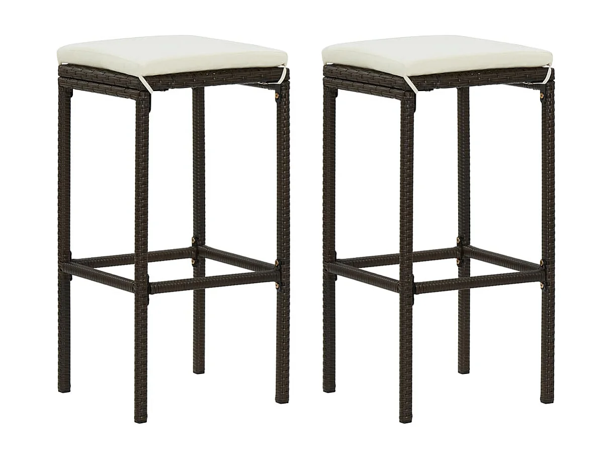 Sgabelli da Bar con Cuscini 2 pz Marroni in Polyrattan