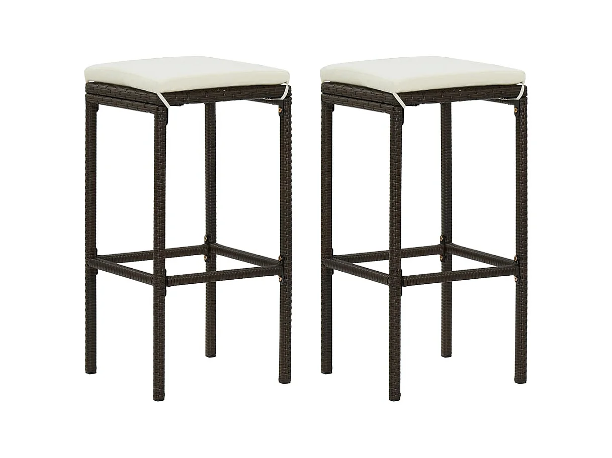 Tabourets de bar avec coussins lot de 2 marron résine tressée
