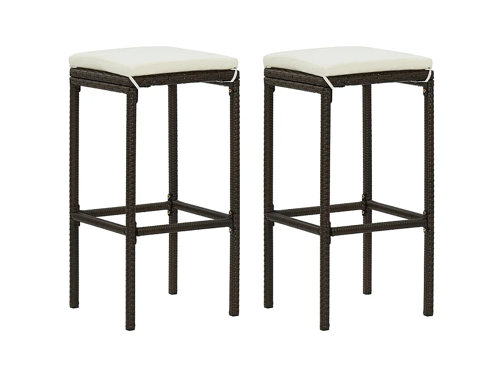 Sgabelli da Bar con Cuscini 2 pz Marroni in Polyrattan