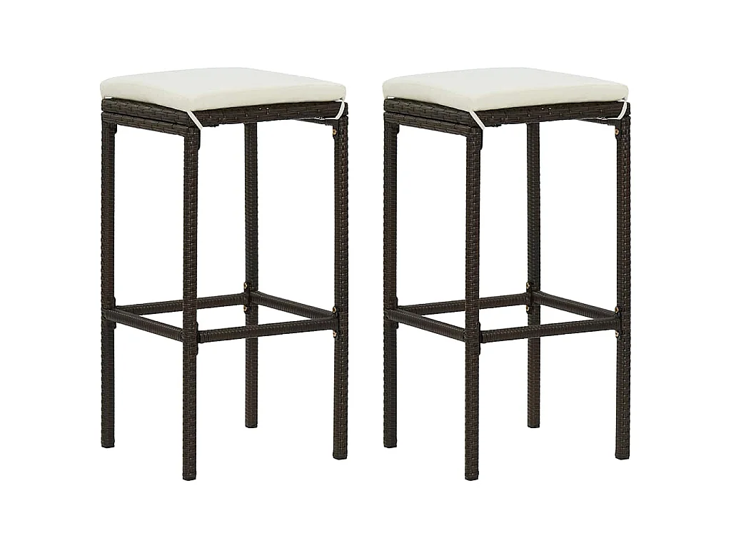 Sgabelli da Bar con Cuscini 2 pz Marroni in Polyrattan