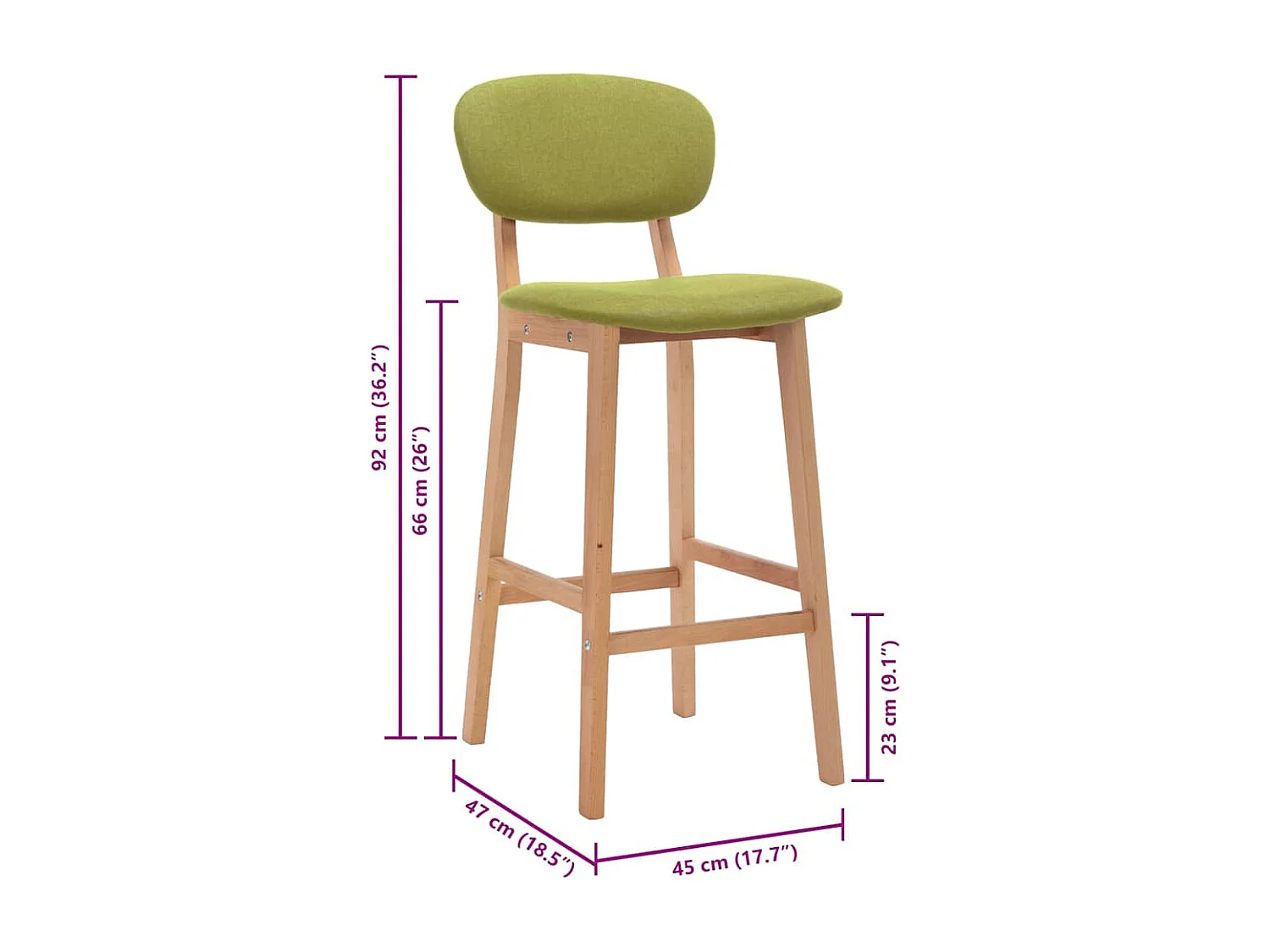 Tabourets de bar lot de 2 vert tissu