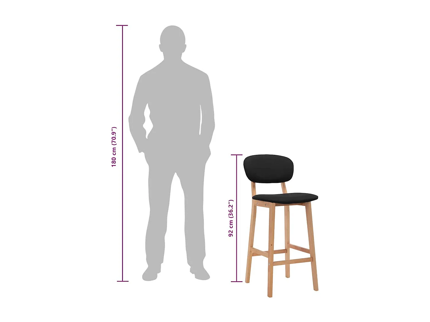 Tabourets de bar lot de 2 noir tissu