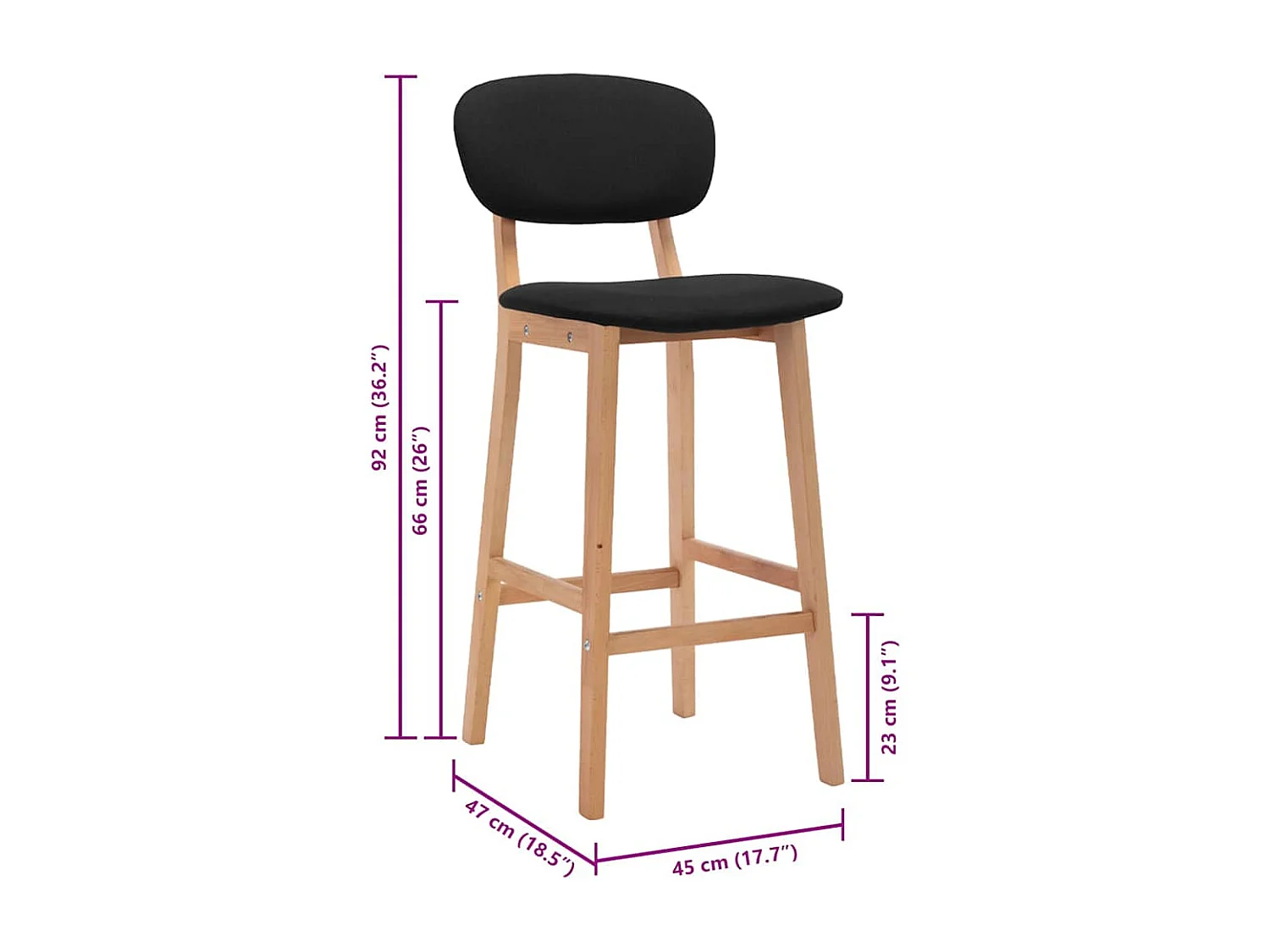 Tabourets de bar lot de 2 noir tissu